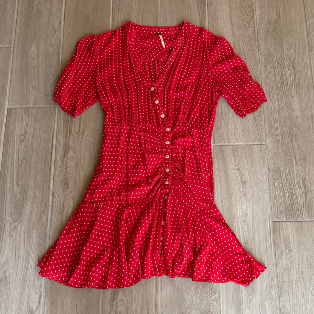Free People Coral Polka Dot Mini Dress - Picture 3 of 4